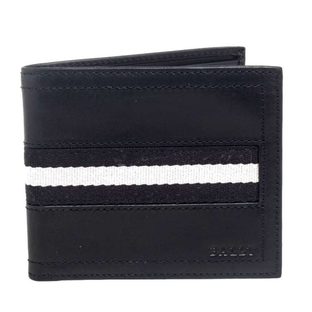 Bally Black Leather and Canvas Bifold Wallet